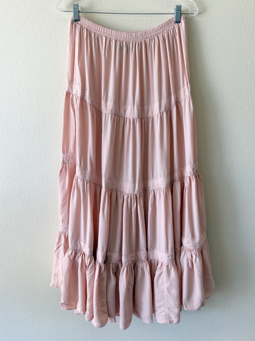 VTG Karen Kane Pink Tiered Maxi Skirt Made in USA Size 4 Boho Cottagecore